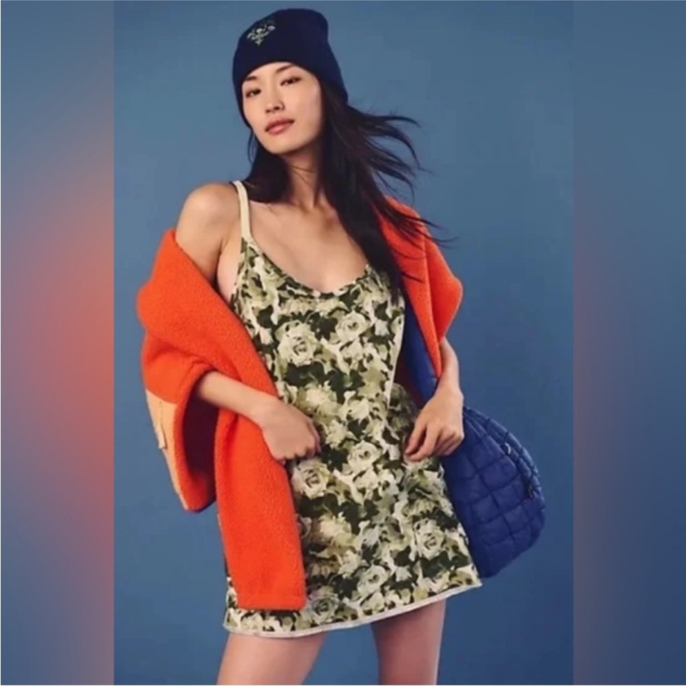 Free People Hot Shot Green Rose Camo Combo Mini Dress Romper M